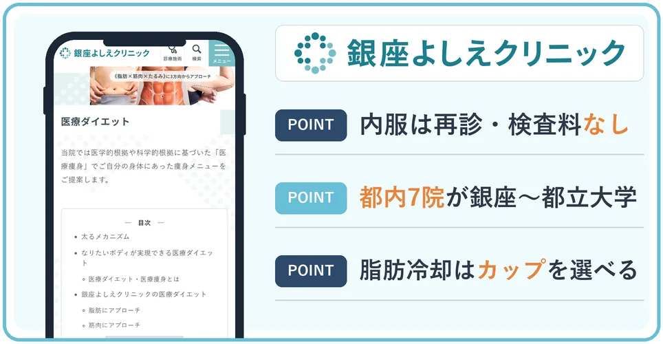 銀座よしえクリニックの公式サイトを映したスマホの写真