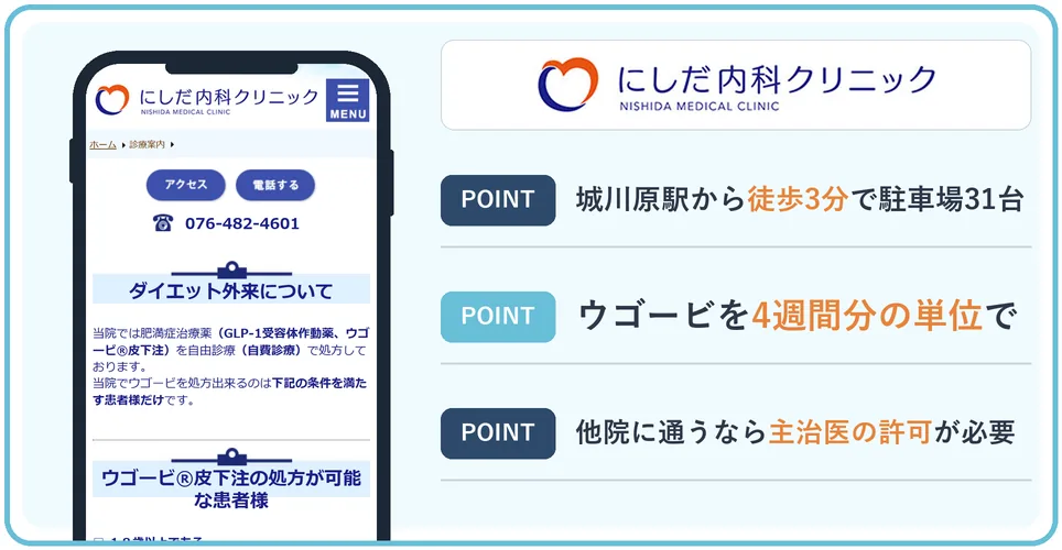 にしだ内科クリニックの公式サイトを映したスマホの写真