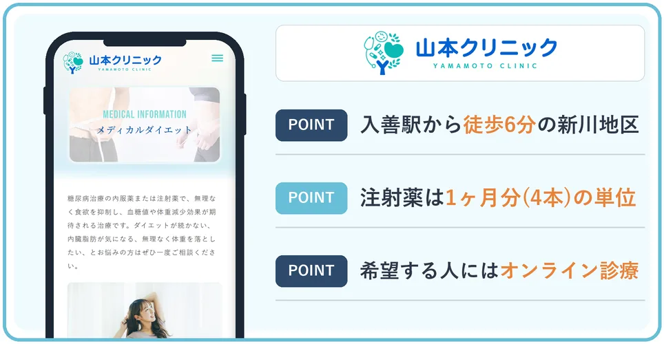 山本クリニックの公式サイトを映したスマホの写真