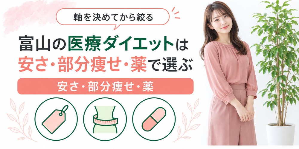 富山の医療ダイエットを安さと部分痩せと薬の3つの軸で選ぶ図