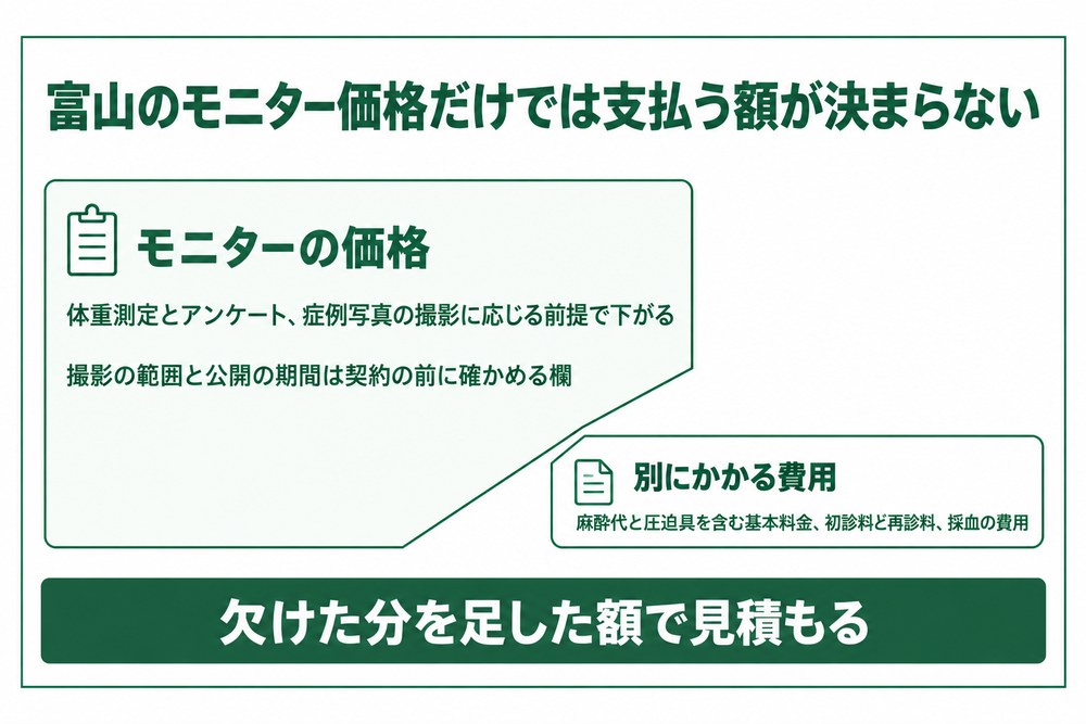富山の医療ダイエットのモニター価格には別にかかる費用がある図