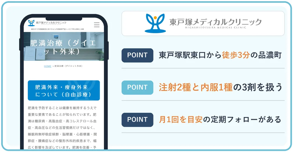 東戸塚メディカルクリニックの公式サイトを映したスマホの写真