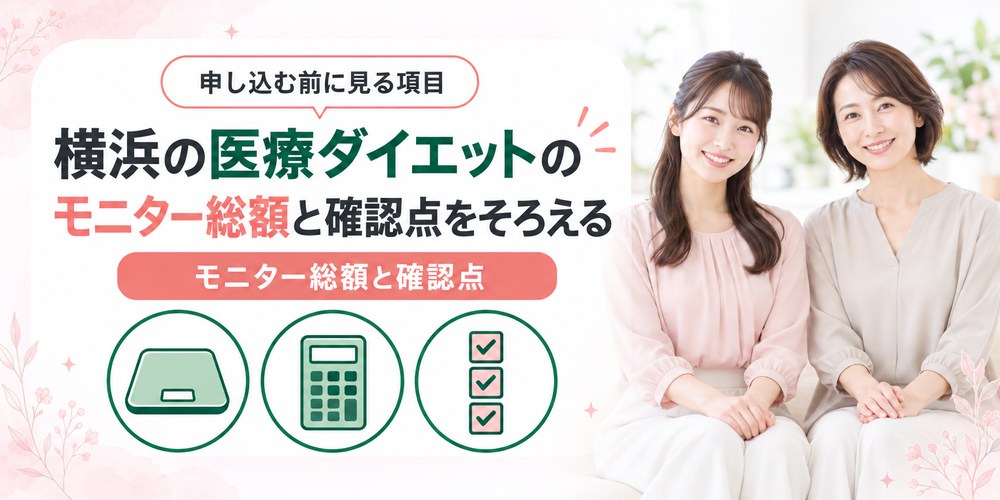 横浜の医療ダイエットでモニターの応募条件と契約前に加わる追加費用を並べた図