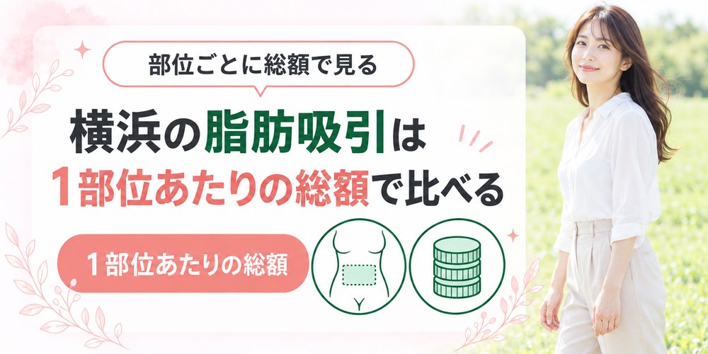 横浜で脂肪吸引を扱う3院の部位別の料金と麻酔代や固定具の内訳を並べた図