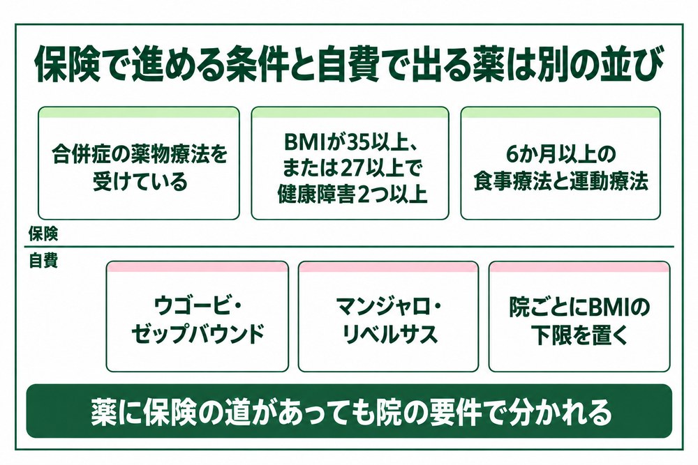 横浜の肥満外来で保険の対象になる条件と自費で処方される薬の料金の並び