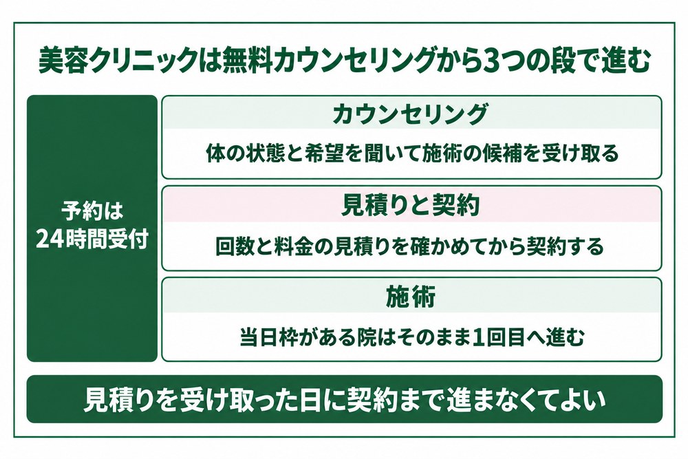 横浜の美容クリニックでカウンセリングから見積りと契約を経て施術に進む3つの段