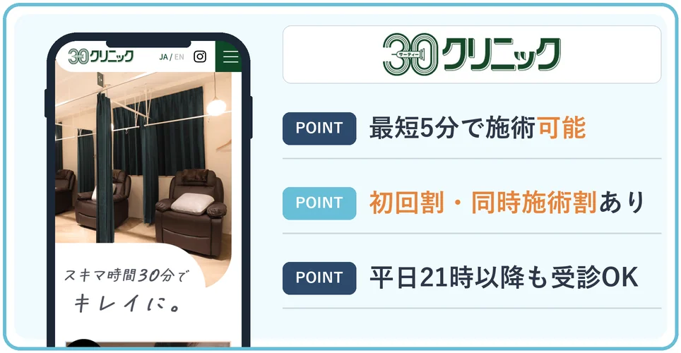 30クリニックの公式サイトを映したスマホの写真