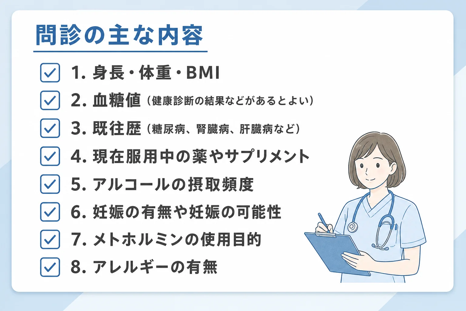 問診の主な内容一覧