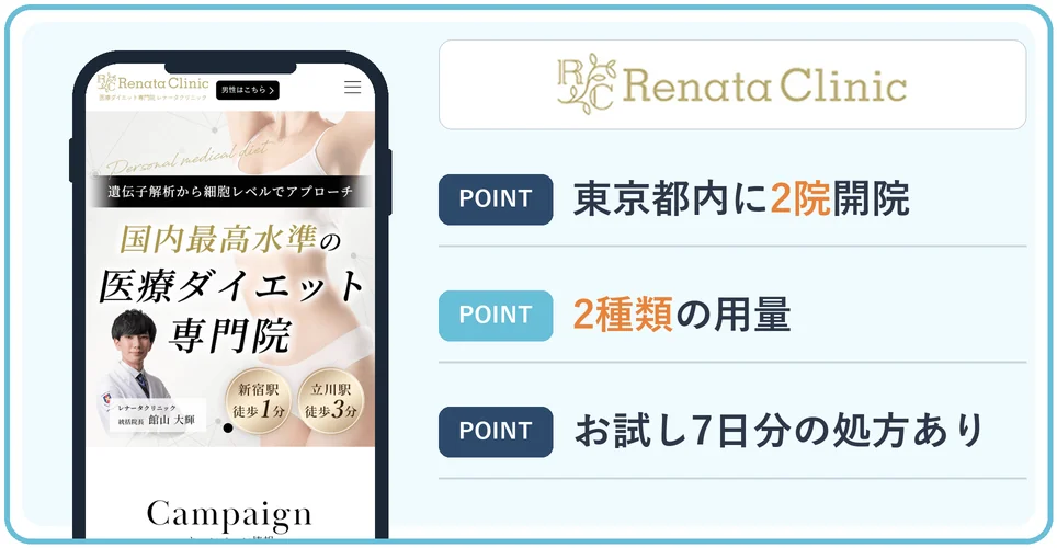 レナータクリニックの特徴をまとめた画像