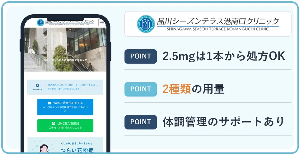 品川シーズンテラス港南口クリニックの特徴をまとめた画像