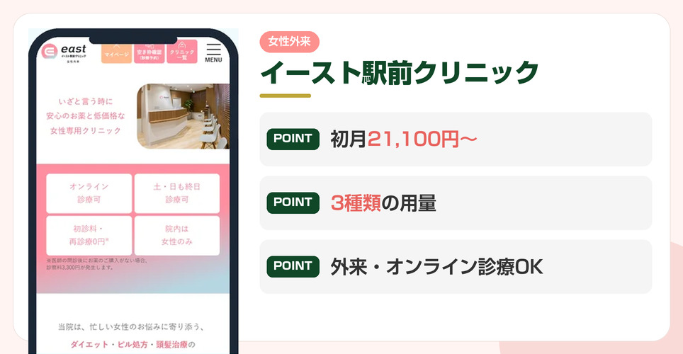 イースト駅前クリニックの特徴をまとめた画像