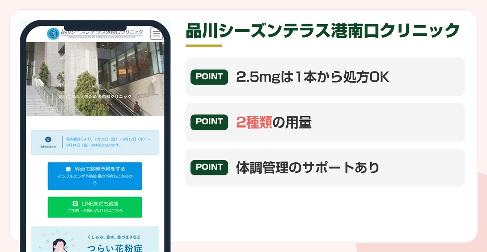 品川シーズンテラス港南口クリニックの特徴をまとめた画像