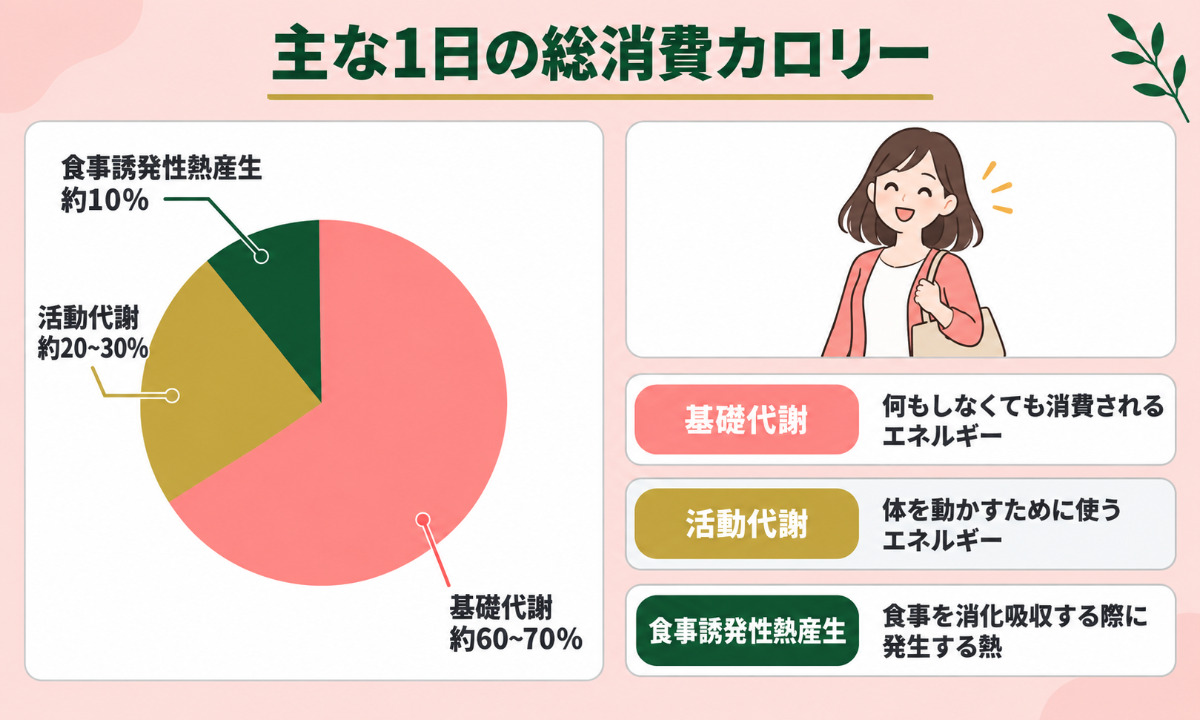 基礎代謝と活動代謝と食事誘発性熱産生の比較表