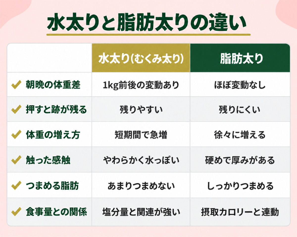 水太りと脂肪太りの違いまとめチェック表