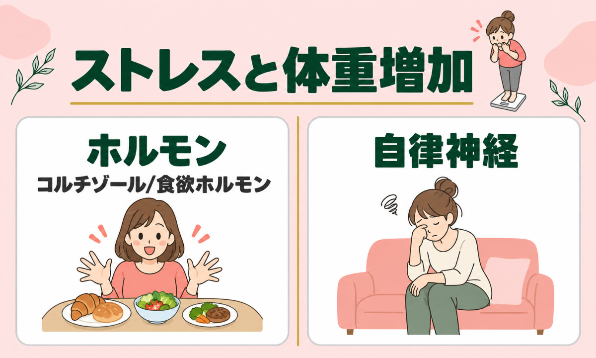 ストレスと体重増加「ホルモン」「自律神経」のイメージ画像